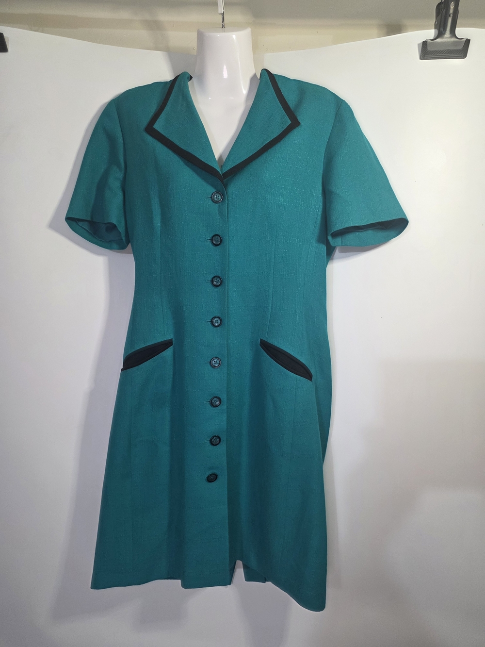 Kasper Teal Mini Dress with Black Trim Accents